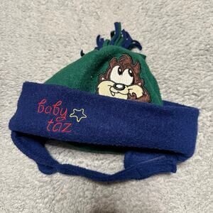 Vintage Baby Looney Tunes Young Taz Child's Knit Beanie Winter Trapper Hat